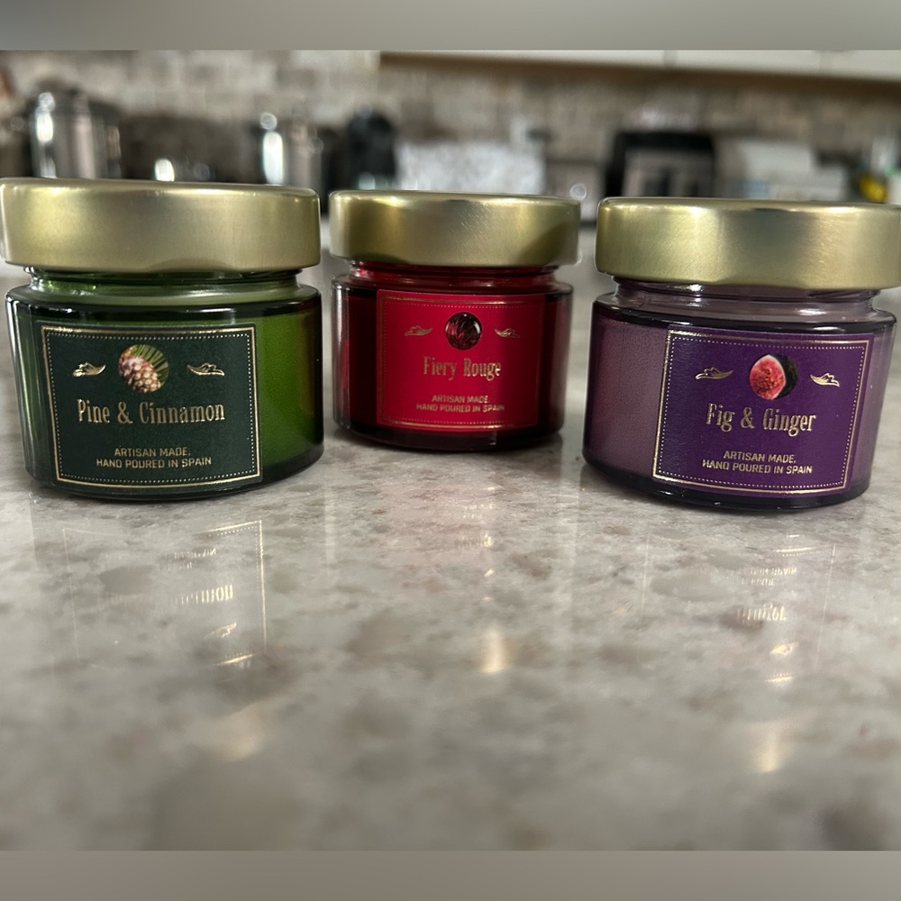 “New” set of 3 candles-Pine/Cinnamon, Fiery Rouge & Fig/Ginger